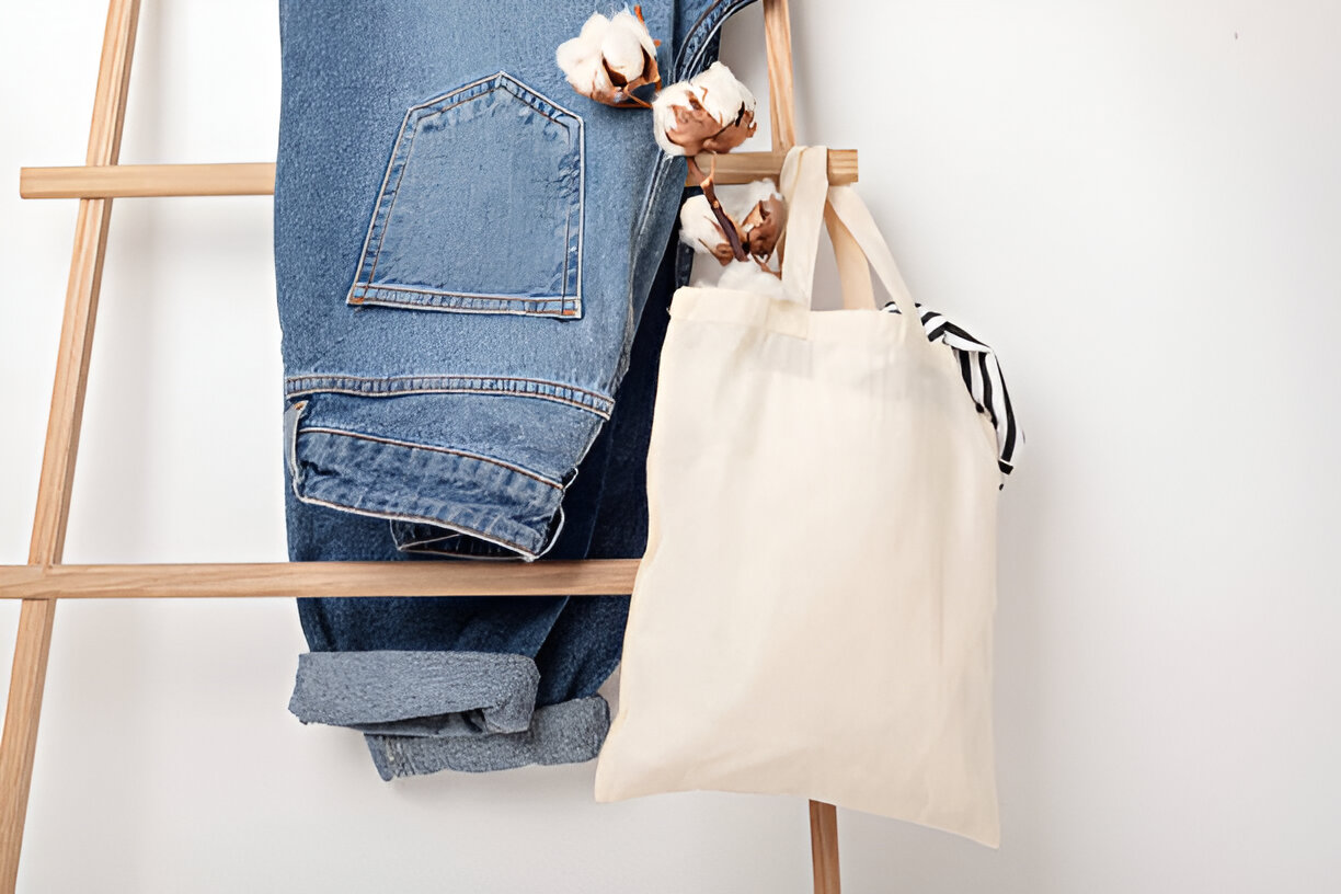 tote bag - objet publicitaire avec jean plié