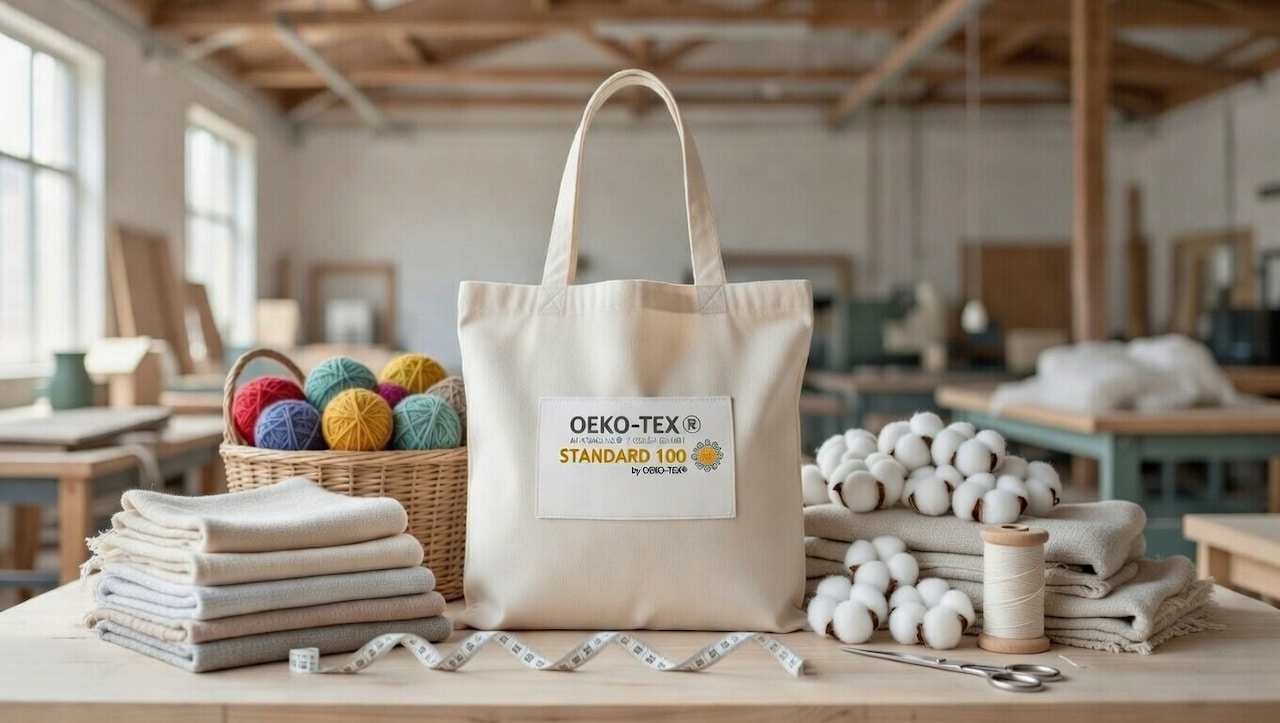 Sac tote bag écologique en coton avec label OEKO-TEX® Standard 100 by OEKO-TEX – atelier de confection responsable avec matières premières naturelles et sans substances nocives